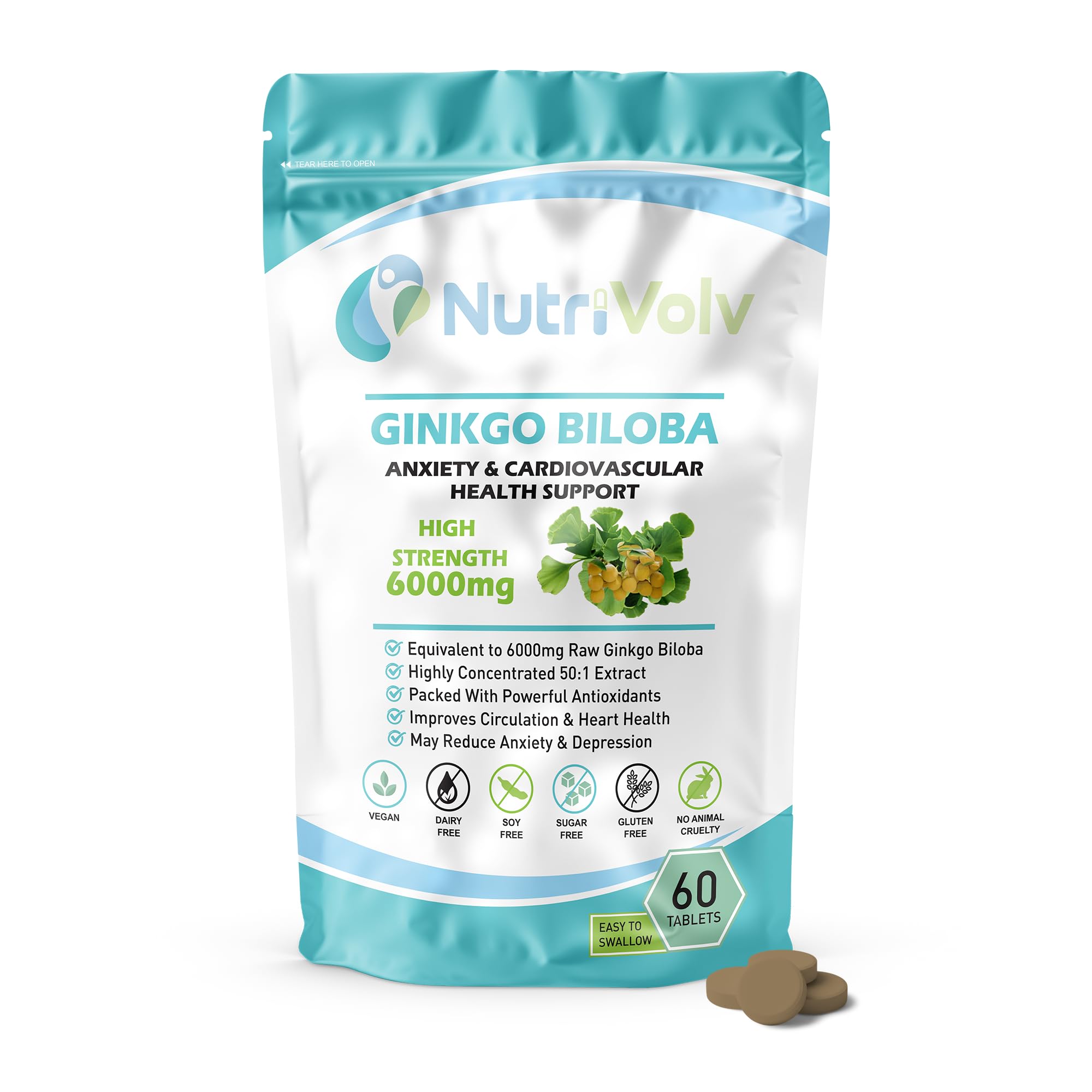 Ginkgo Biloba 6000mg & Siberian Ginseng 600mg Supplements - 60 Tablets - Memo...