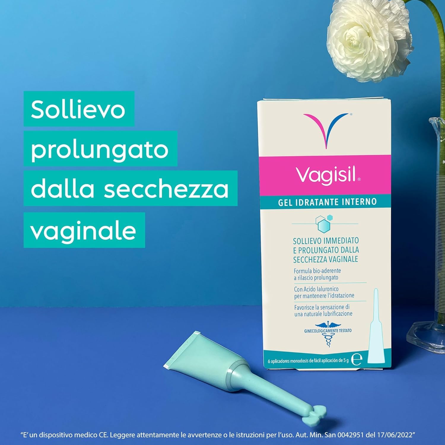 Vagisil Lubrificante Interno a Base D'Acqua, Idratante Con Acido Ialuronico, Sollievo Immediato E Prolungato Dalla Secchezza Vaginale, 6 Applicatori Monodose da 5g (30 g)