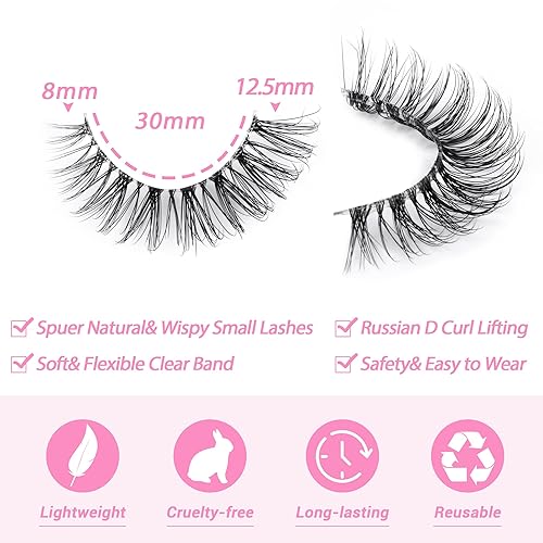 Miniatura 2 de JIMIRE Pestañas postizas cortas de aspecto natural, banda transparente, pestañas postizas cortas, esponjosas 3D, ojo de gato, 0.512 in, paquete de 7