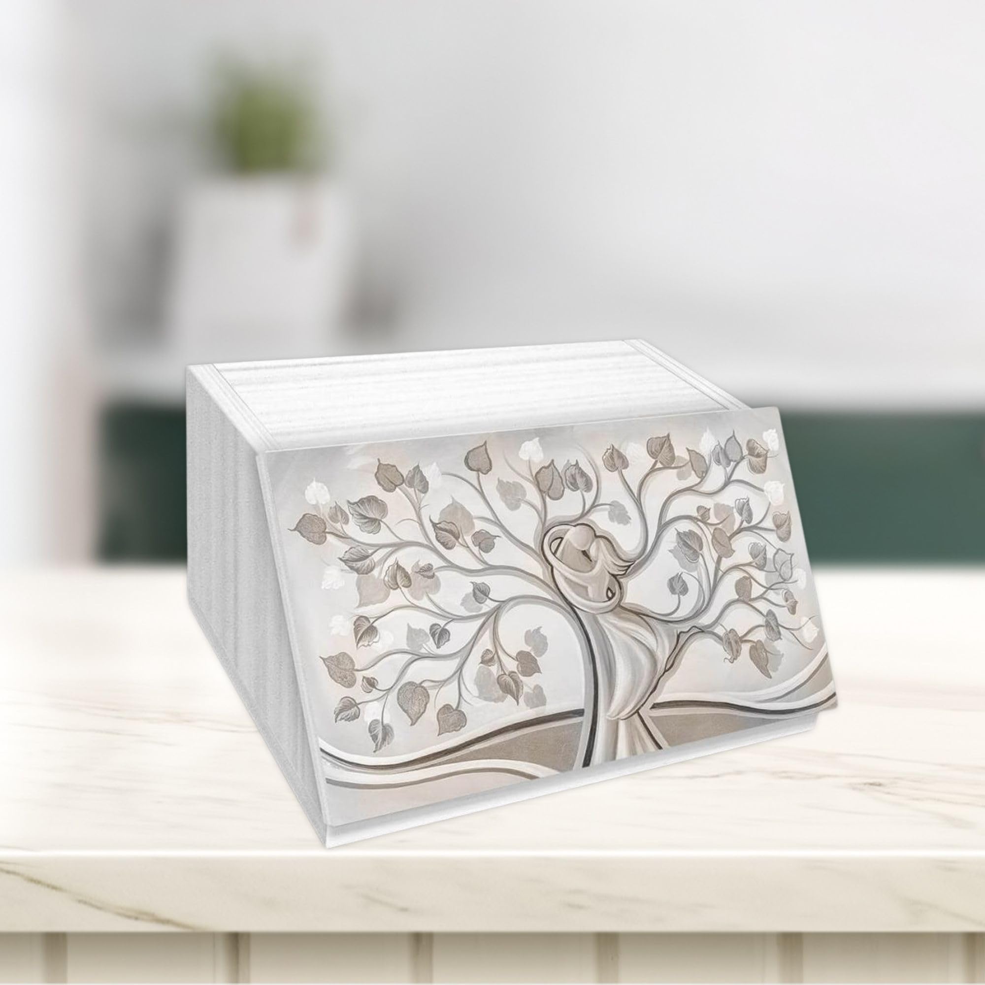 Lupia - Portapane White ALBERO ABBRACCIO amore e famiglia, Conserva Freschezza Pane, Versatile per Cibo Secco, Design Unico, Apertura frontale con Aerazione, 40x20x30cm, Chiaro, Legno