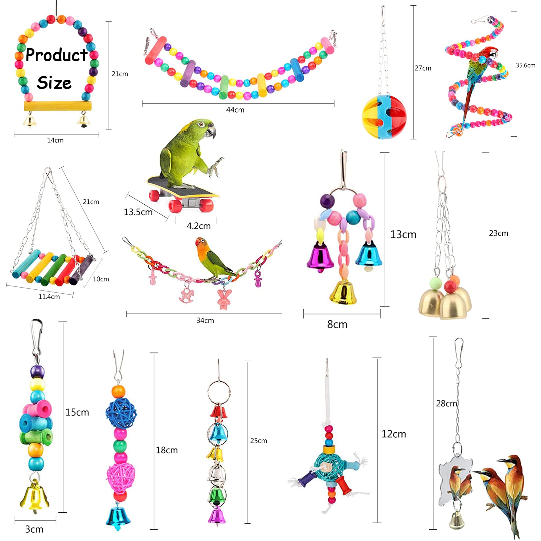 14-teiliges Vogel Spielzeug Set – Glocke, Schaukel, Hängematte, Leiter & Mehr Für Papageien, Sittiche & Vögel