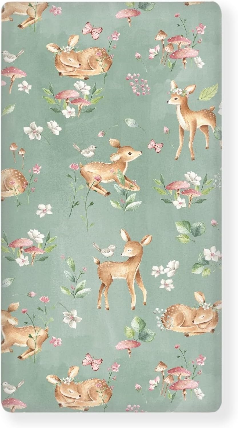 Woodland Fawn Fitted Crib Sheet Baby Deer Standard Crib Mattress Fitted Sheet Forest Animals Toddler Bed Mattress Sheets for Boys Girls 28"x52"