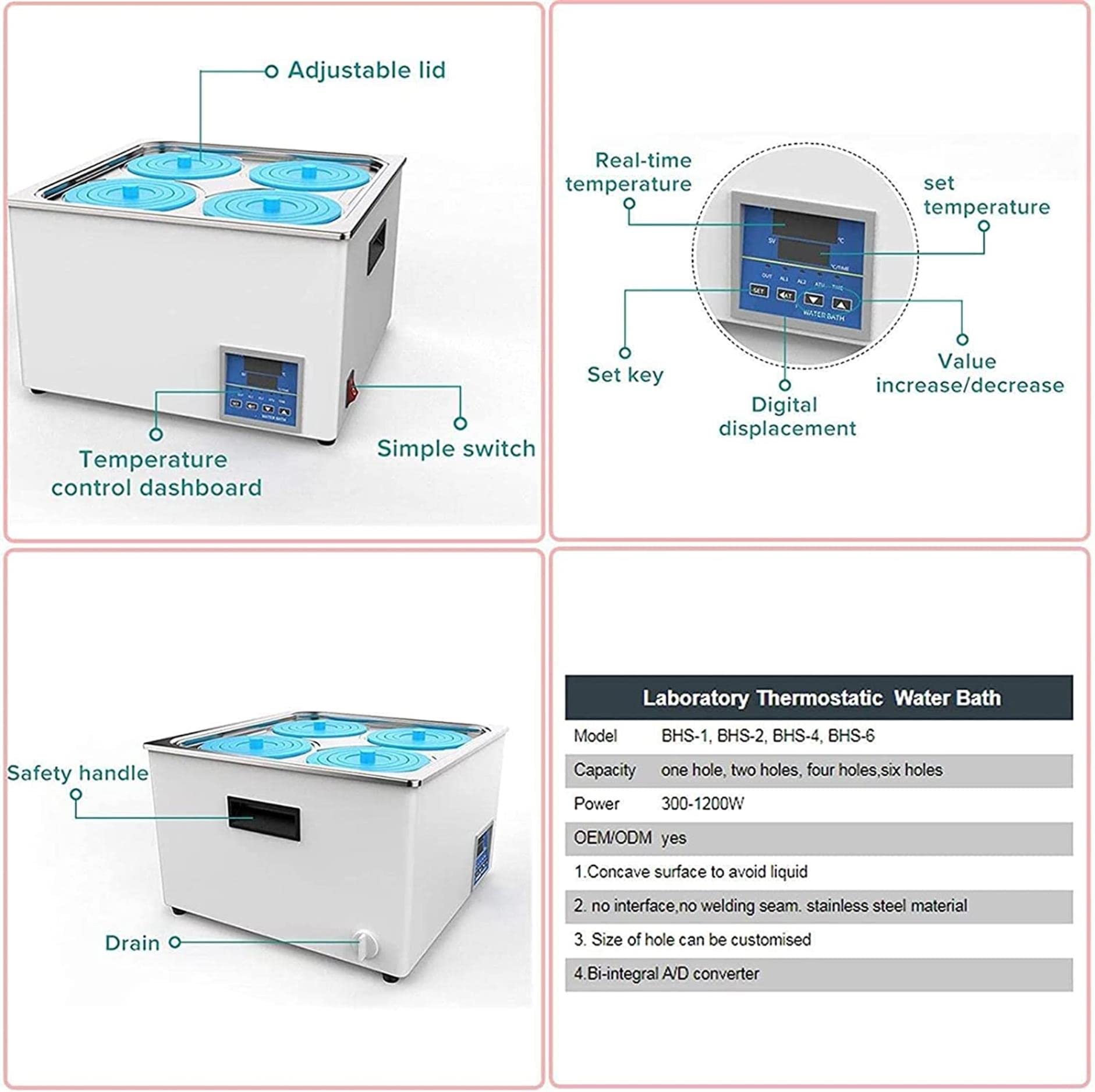 Baño María termostático Digital de Laboratorio, 10 l Baño María termostático eléctrico con 4 Aberturas y Tapas Protectoras para experimentos de Laboratorio
