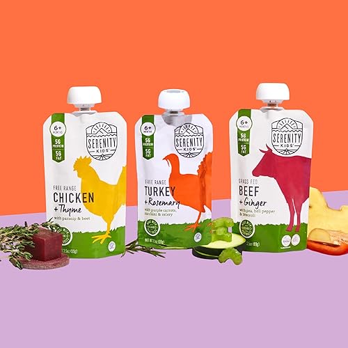 Vista 111 de Serenity Kids Bolsas de comida para bebés a partir de 6 meses, puré hecho con carnes de origen ético y verduras orgánicas, bolsa de 3.5 onzas sin
