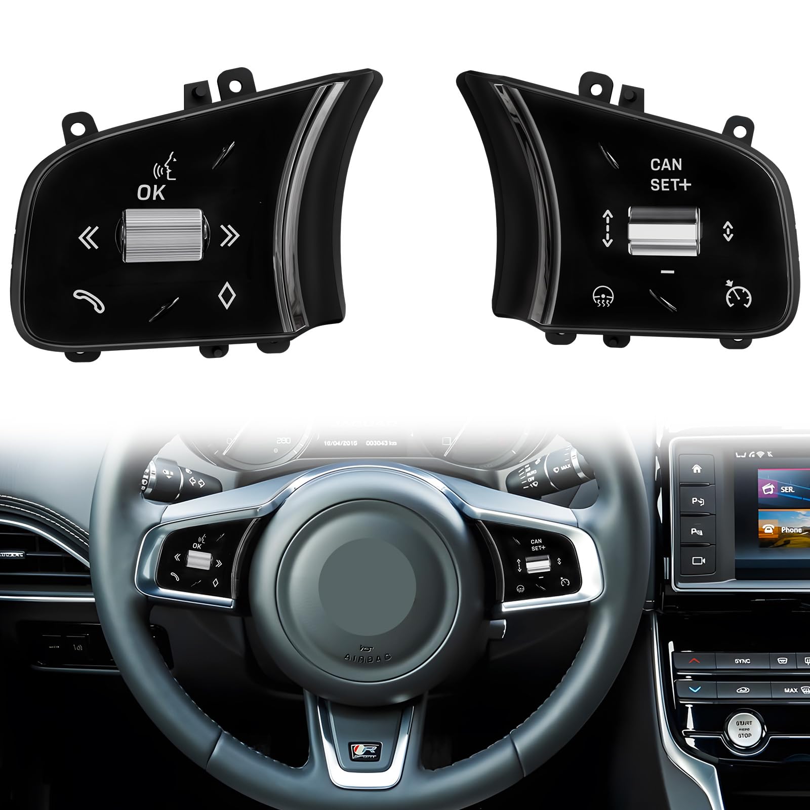 Car Steering Wheel Control Switch Buttons with Thumbwheel for Jaguar XE XEL F-Pace XF XFL 2015-2019
