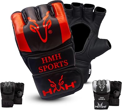 MMA Gloves for Grappling Martial Arts, Open Palm Maya Hide ConvEX Leather Sparring Mitts for Cage Fighting, Kickboxing, Punching Bag, Muay Thai and Combat Training