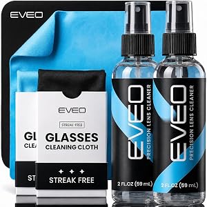 EVEO Eyeglass Cleaner Spray - Glasses Cleaner No Streaks Technology & Microfiber Cleaning Cloth - Glasses Cleaning Kit, Eye Glass Cleaners Spray Lens Cleaner - Screen & Eye Glasses Kit (2 Pack)