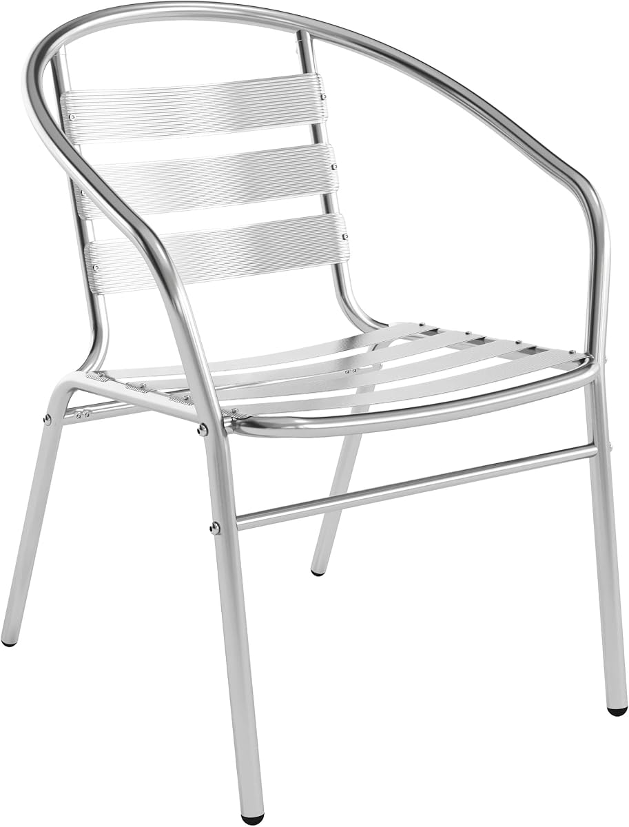 Flash Furniture Silla apilable comercial para interiores y exteriores con respaldo de listones de aluminio | Respaldo de listones triples, uso interior/exterior