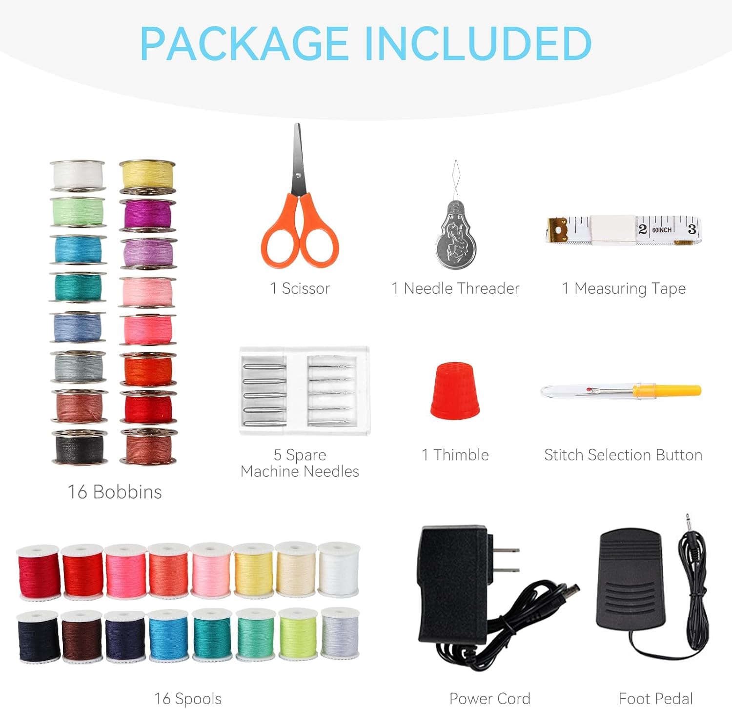 Qoosea Mini Sewing Machine for Beginners, Portable with 12 Stitches & Dual Speed, Foot Pedal and Sew Accessories Kit for Home Quick Repairs and DIY Crafts