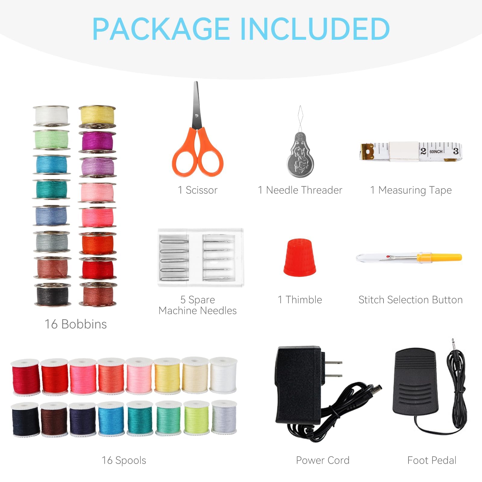 Qoosea Mini máquina de coser para principiantes, portátil con 12 puntadas y doble velocidad, pedal de pie y kit de accesorios de costura para reparaciones rápidas y manualidades