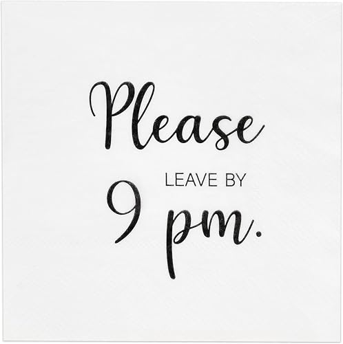 Gift Boutique - 100 Funny Quotes Cocktail Napkins Disposable Paper Please Leave by 9 Pm Dessert Napkin for Wedding Anniversary Celebration Bridal Shower Birthday Party Tableware Supplies Decorations
