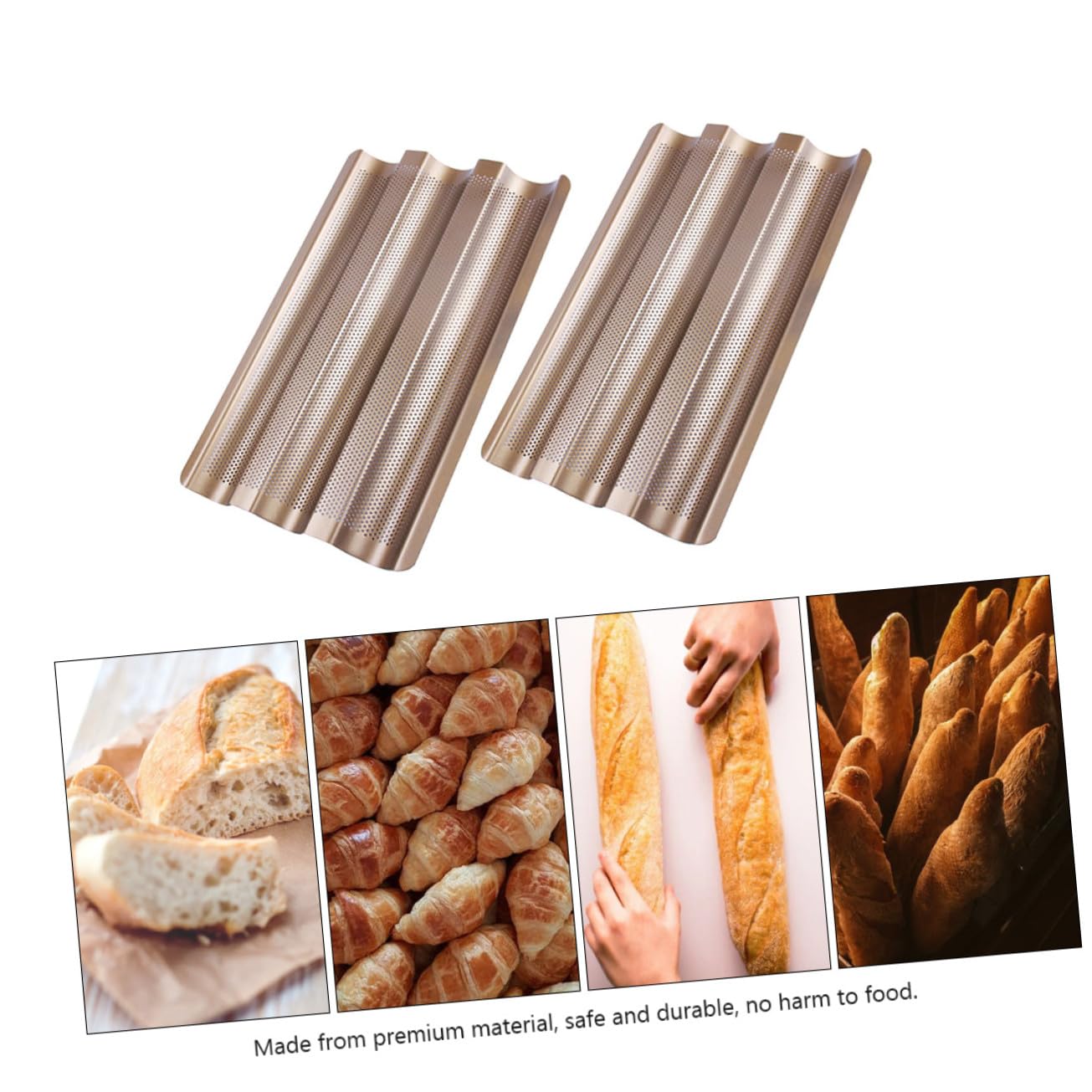 Sosoport Molde para Pan de 3 Ranuras 2 Piezas de Acero al Carbono | Diseño Perforado de Tres Ondas, Acabado Dorado, para Baguette Francesa y Preparación de Horno