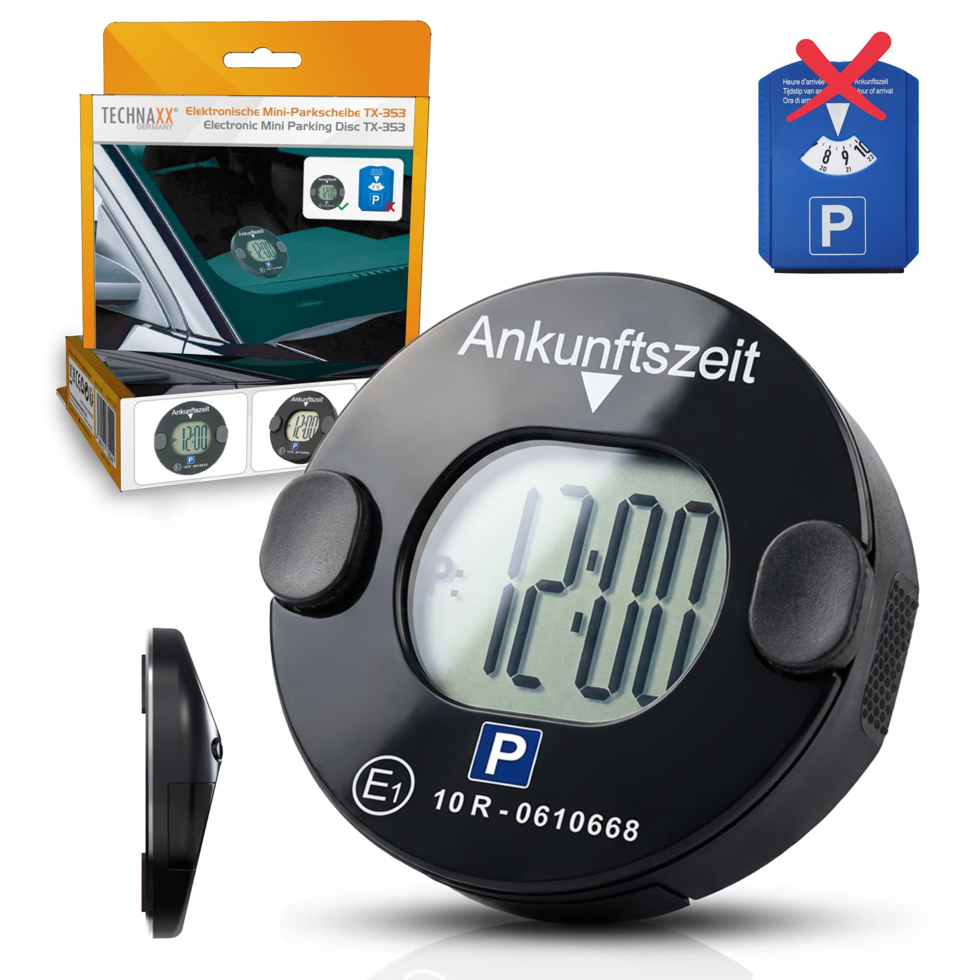 Technaxx Elektronische Parkscheibe mit Bewegungssensor – Automatische Digitale Parkuhr mit Magnetbefestigung, KBA-zugelassen, Lange Batterielaufzeit & automatische Sommer-/Winterzeit – TX-353