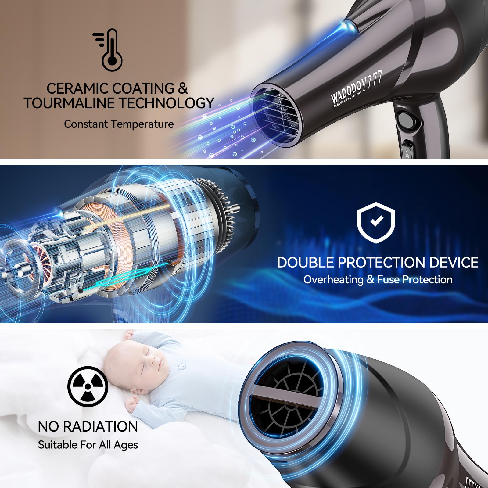 Snapklik.com : Ionic Hair Dryer, 2200W Professional Blow Dryer Fast ...