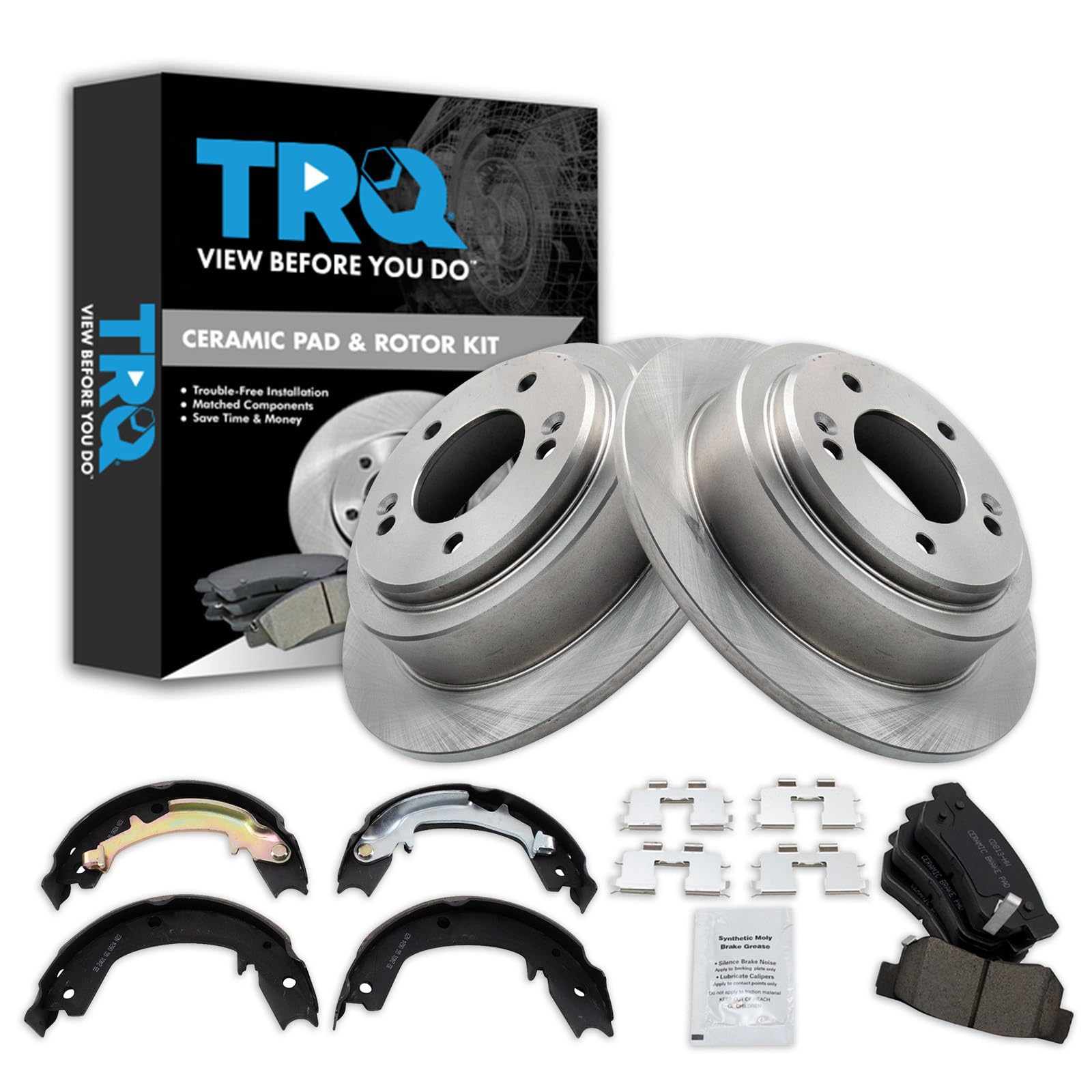 TRQ Rear Brake Pad and Rotor Set Ceramic Compatible with 2004-2006 Kia Amanti
