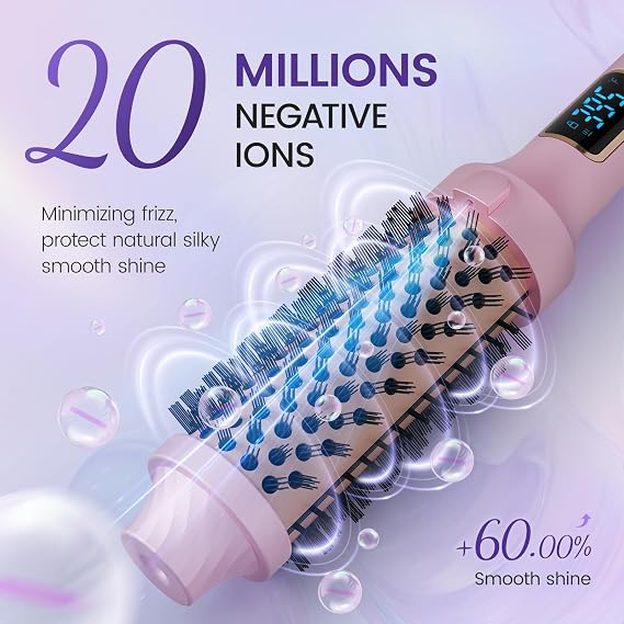 PRITECH Thermal Brush, Heated Round Brush, Ionic Curling Iron Brush | 1.5 Inch, Creates Blowout Look, 5 Adjustable Temperature, Dual Voltage Hair Styling Tool, LED Display, Fast Heating