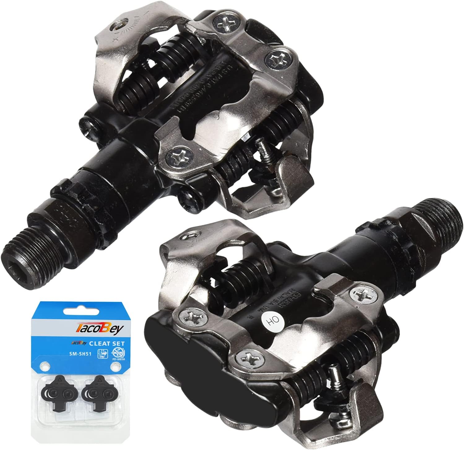 TacoBey MTB Bike Pedals with Cleats Set, Bicycle Pedals compatible with Shimano SPD Pedal, 3-Sealed Bearing Lightweight Nylon Fiber/Alloy SPD Pedals for BMX Spin Exercise Peloton Trekking Bike