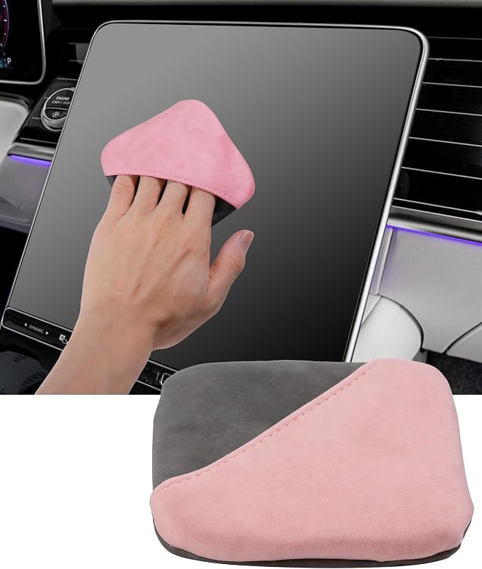 Car Screen Cleaner,Touch Screen Cleaner for Car,Car Accessories Car Screen Wipes,Foldable Car Screen Cleaner Cloth,Square Microfiber Screen Cleaning Pad,Fits Car Dashboard LCD Display (Pink)