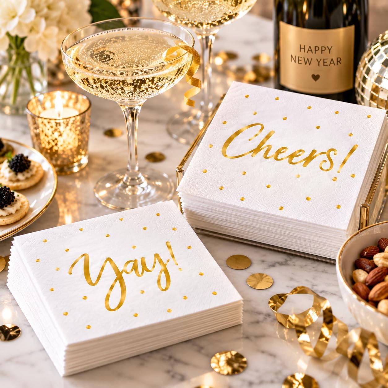 100 Pack Cocktail Napkins - Includes 2 Designs - Perfect for Weddings, Birthdays, New Year Party Supplies …