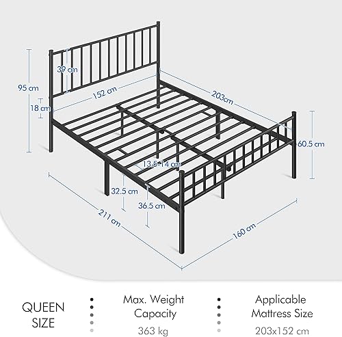 Miniatura 27 de Yaheetech Base de cama individual con plataforma de metal, base de colchón con cabecero y estribo, no necesita somier, almacenamiento debajo de la
