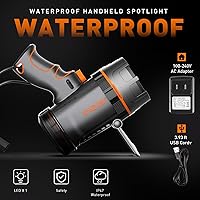 Vista 8 de GOODSMANN Foco recargable LED Spot Light Linterna de 2000 lúmenes Impermeable Luces de mano Proyector portátil recargable con silbato de emergencia
