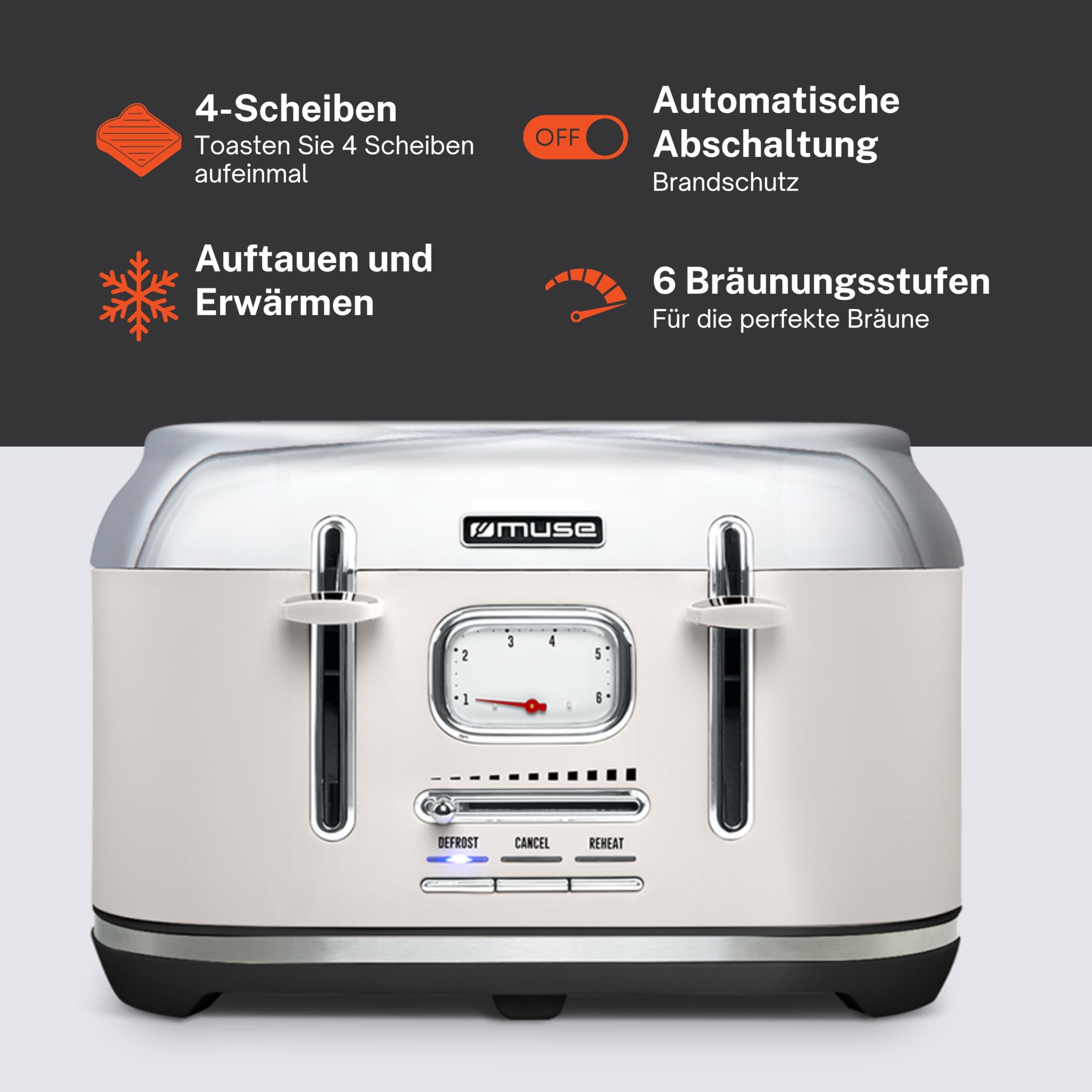 MS-131BC - Muse broodrooster 4 toasts 1.800 W zwart/messing