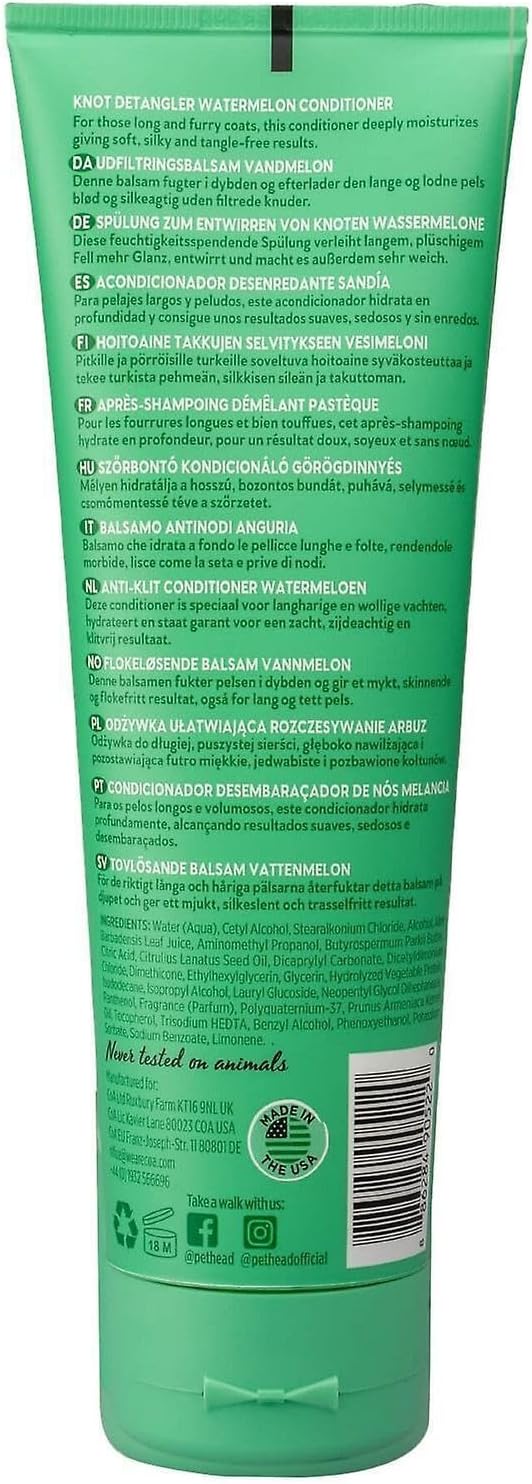 Pet Head Furtastic Dog Conditioner | Watermelon Scent | Dog Conditioner for Smelly Dogs | Knot Detangler | Care for Long Tangly Curls & Coats | Vegan| Gentle Formula for Puppies | 250ml