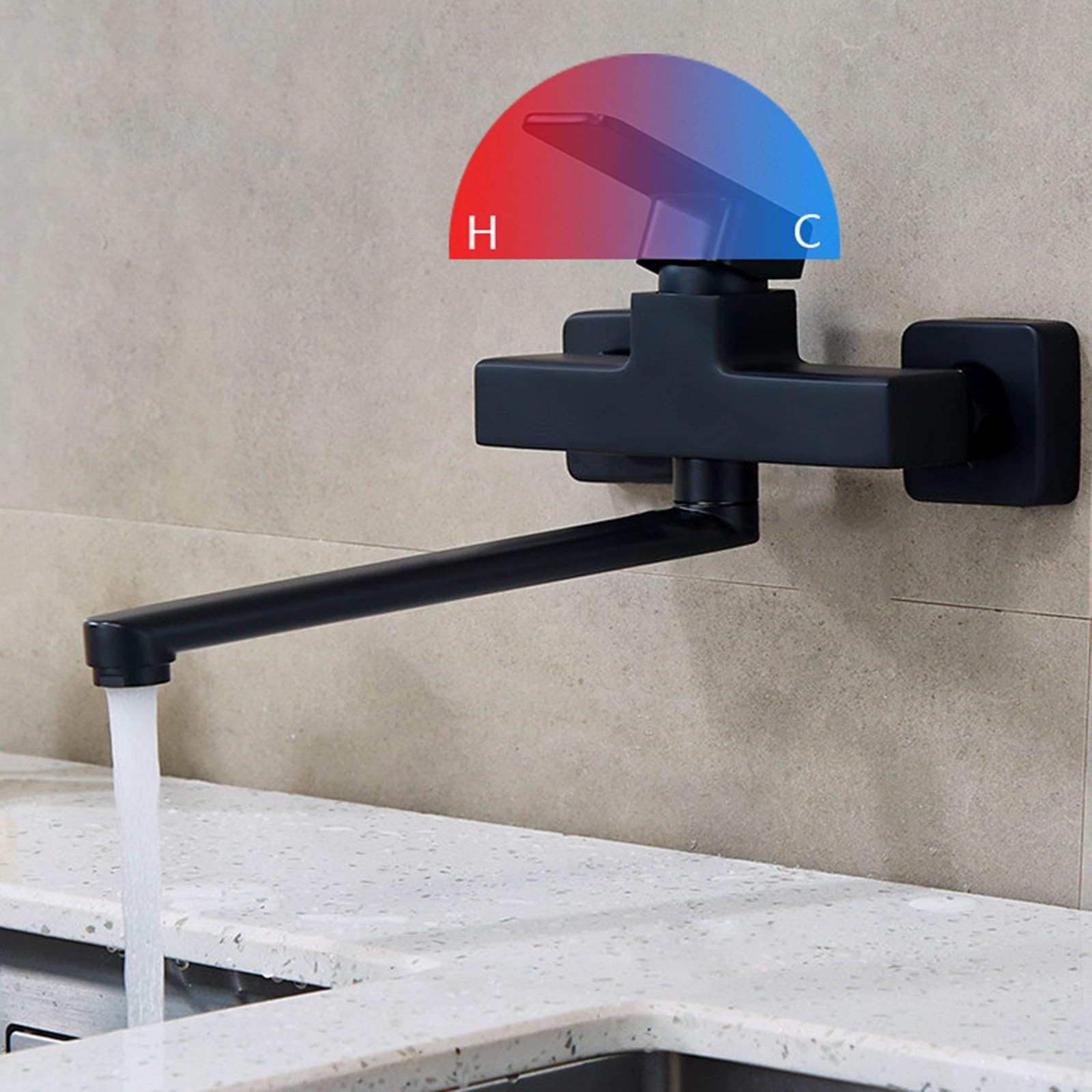 Grifo Cocina de Pared Negro de Latón Monomando Frío y Caliente