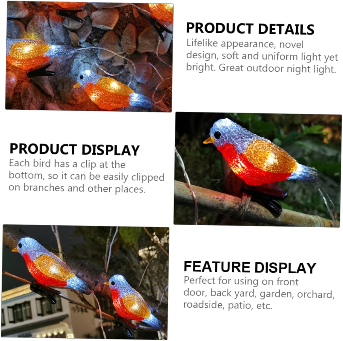 1pc Acrylic Bird Lights String Outdoor Bird Shape Led Landscape Light Garden Decorations