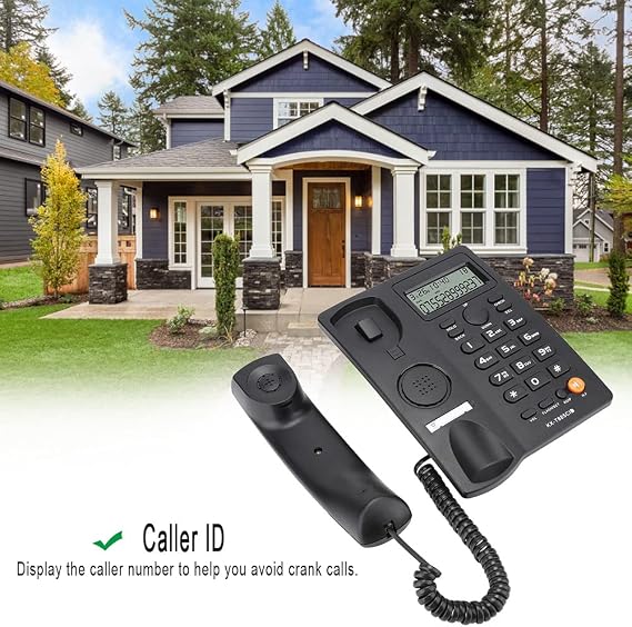 Corded Telephone with Caller ID, Black Landline Phone with Speaker Display, Hands-Free for Home and Office