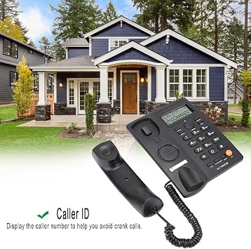 Corded Telephone with Caller ID, Black Landline Phone with Speaker Display, Hands-Free for Home and Office