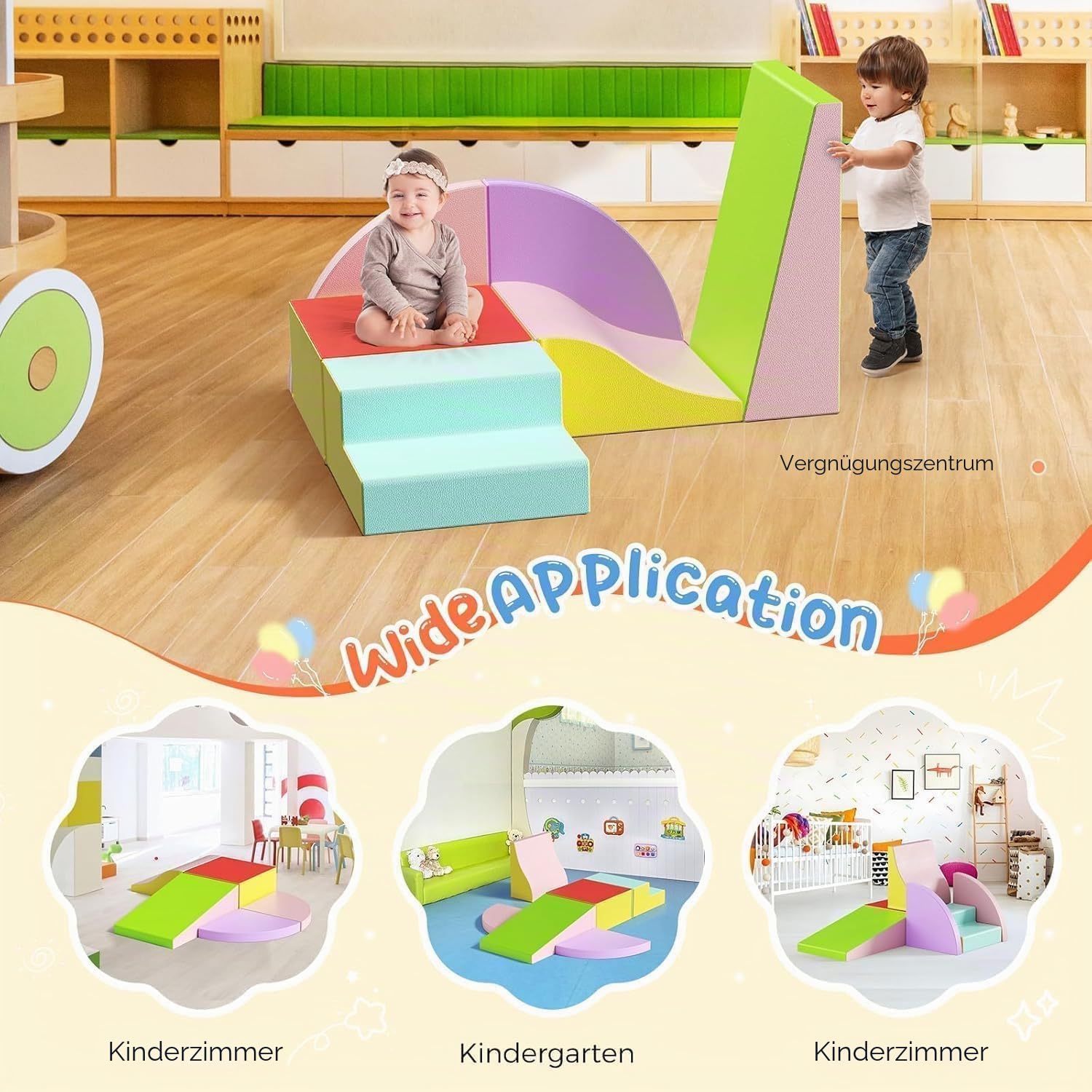6-teiliges Schaumstoff Bausteine,ungiftige weiche Schaumstoff-Bausteine für Babys Indoor Softbausteine Großbausteine Kinder Montessori Spielzeug faltbarem Block und Tunnel Kleinkinder von 1–3 Jahren