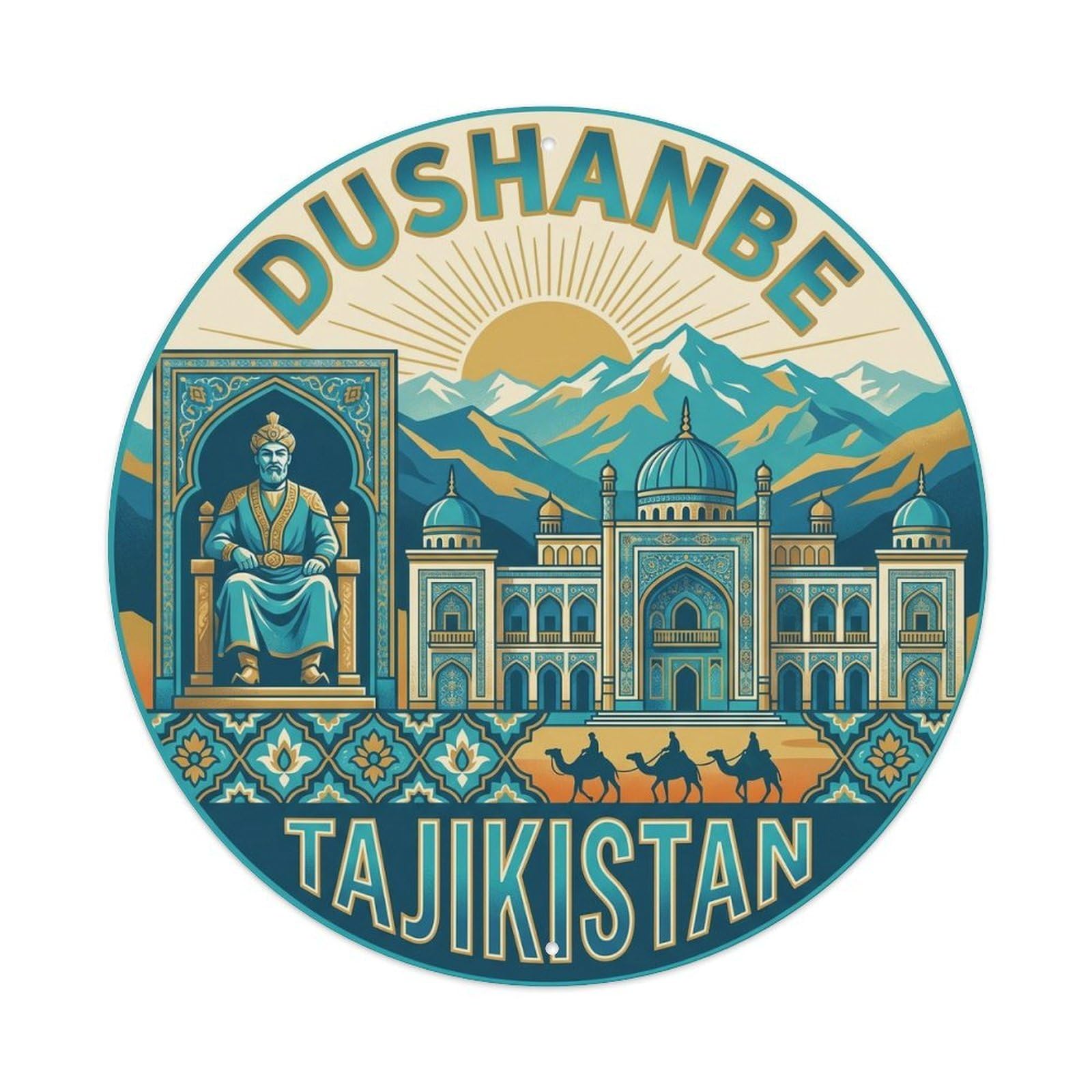 Vintage Travel Dushanbe Tajikistan Palace Vintage Metal Tin Sign Plaque Wall Decor for Cafe, Club Bar, Office, Garden Metal Poster 8x8Inch