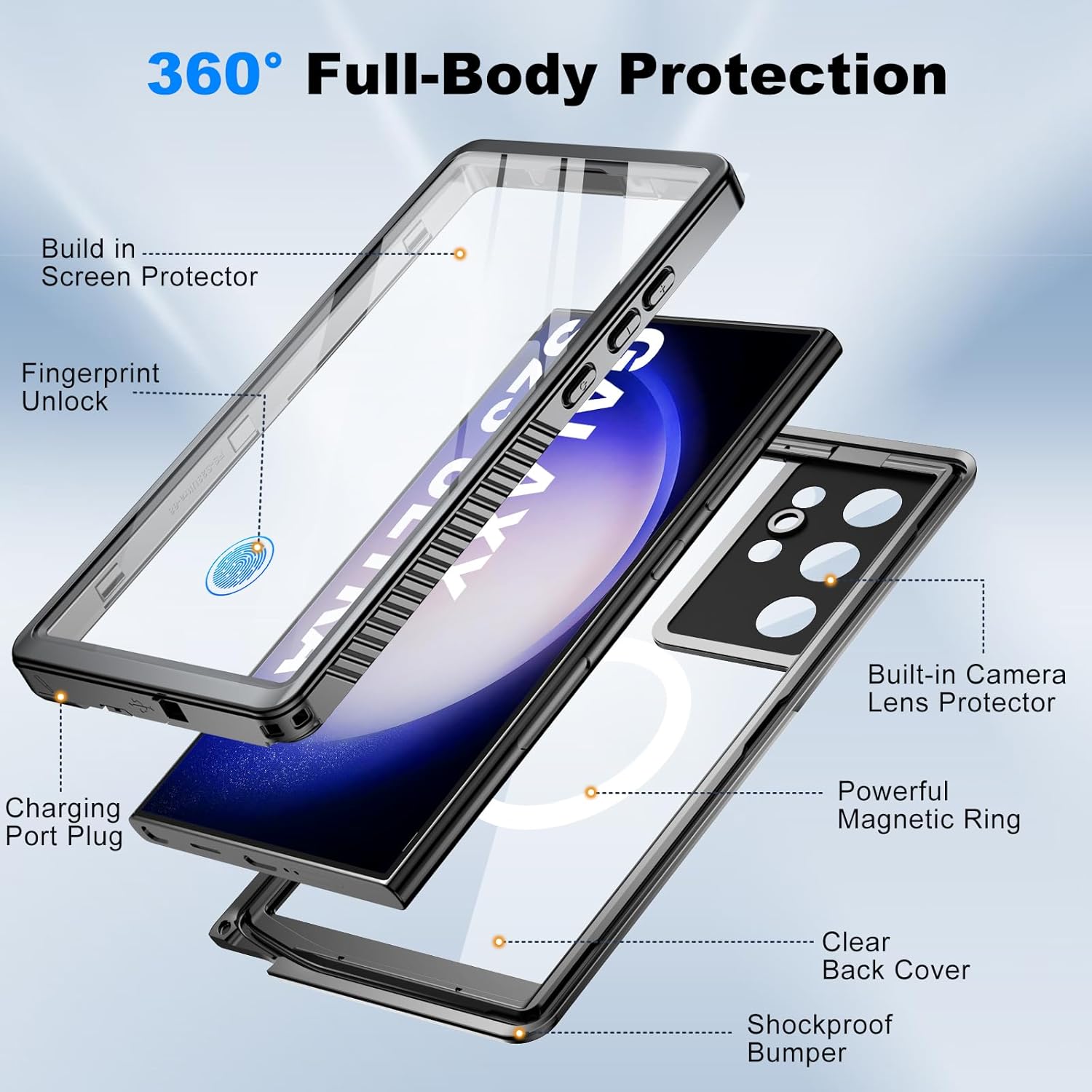 for Samsung Galaxy S23 Ultra Waterproof Case with Magsafe, Built-in Magnetic & Screen Protector, IP68 Certified Full Body Shockproof, for Water Sports Underwater Photography, 6.8" Black