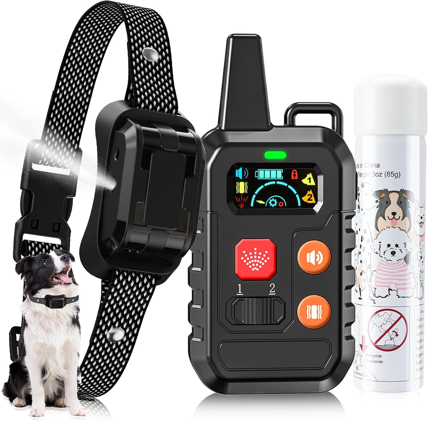 Citronella Training Collar for Dog, [1*Spray Refill] with Beep/Vibration/Spray 4 Mode & 6 Adjustable Sensitivities Collar, IPX7 Waterproof Safer Spray Bark Collar for L/M/S Dogs