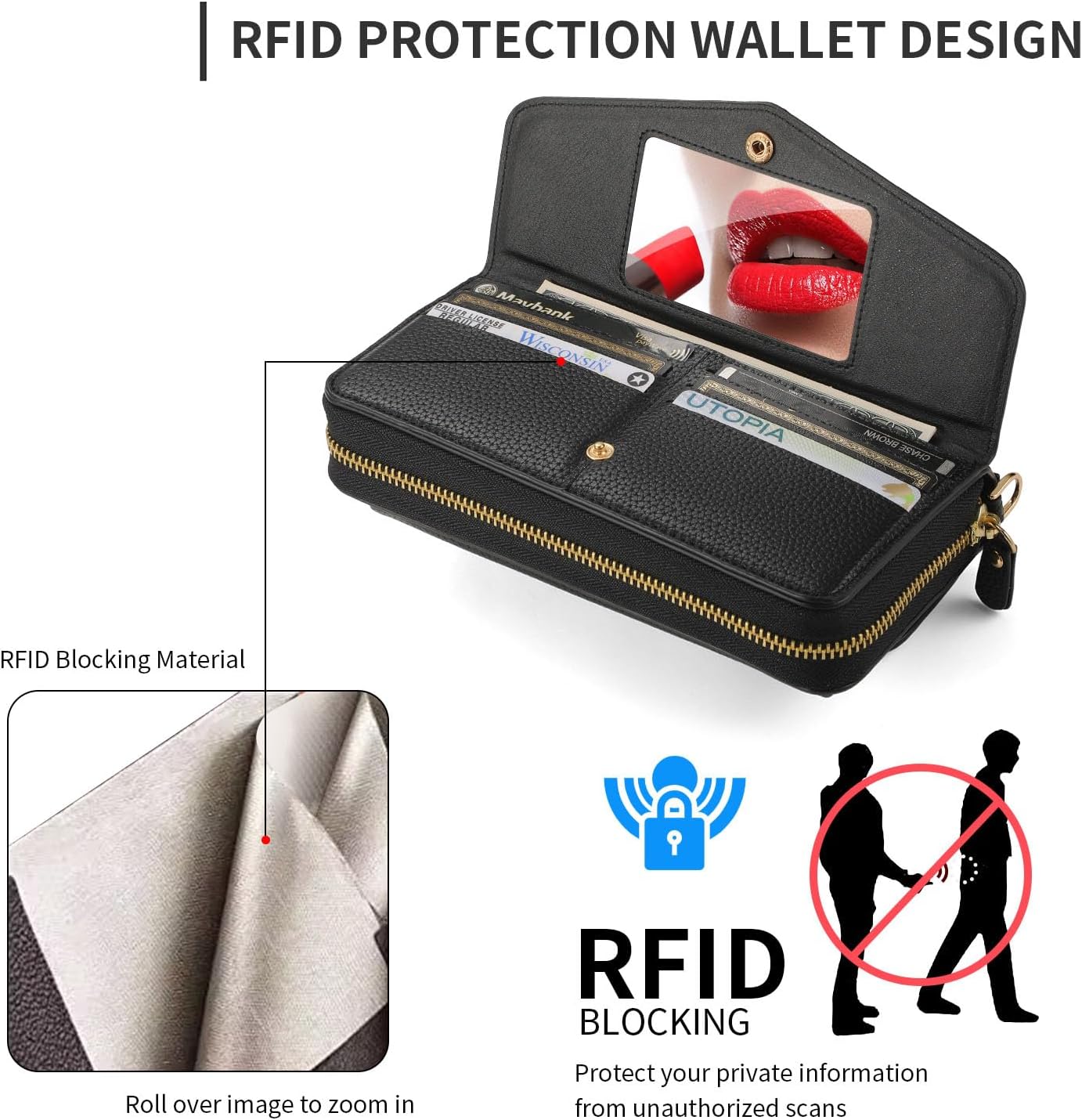 Compatible for Samsung Galaxy S26 Ultra Crossbody Phone Case,Detachable Magnetic,Card Holder,Zipper Leather Wallet Wrist Lanyard Strap Case for Women Men.Black
