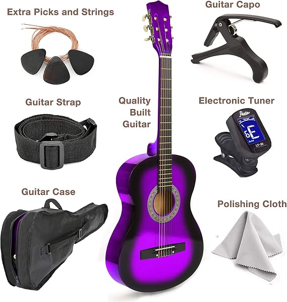 30 Left Handed Wood Guitar with Case and Accessories for Kids/Girls/Boys/Teens/Beginners (Purple Gradient)