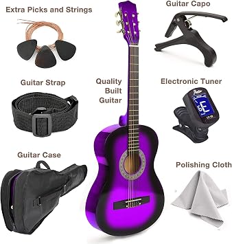 30 Left Handed Wood Guitar with Case and Accessories for Kids/Girls/Boys/Teens/Beginners (Purple Gradient)