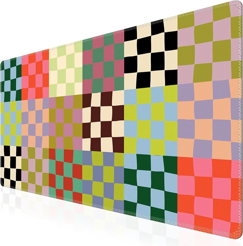 iCasso Desk Mat,Cute Desk Cover for Women,35.4x15.7in,Checkered | Computer Mat for Home Office,Non-Slip Mousepad with Stitched Edges,Retro Keyboard Mat,Smooth Water-Resistant