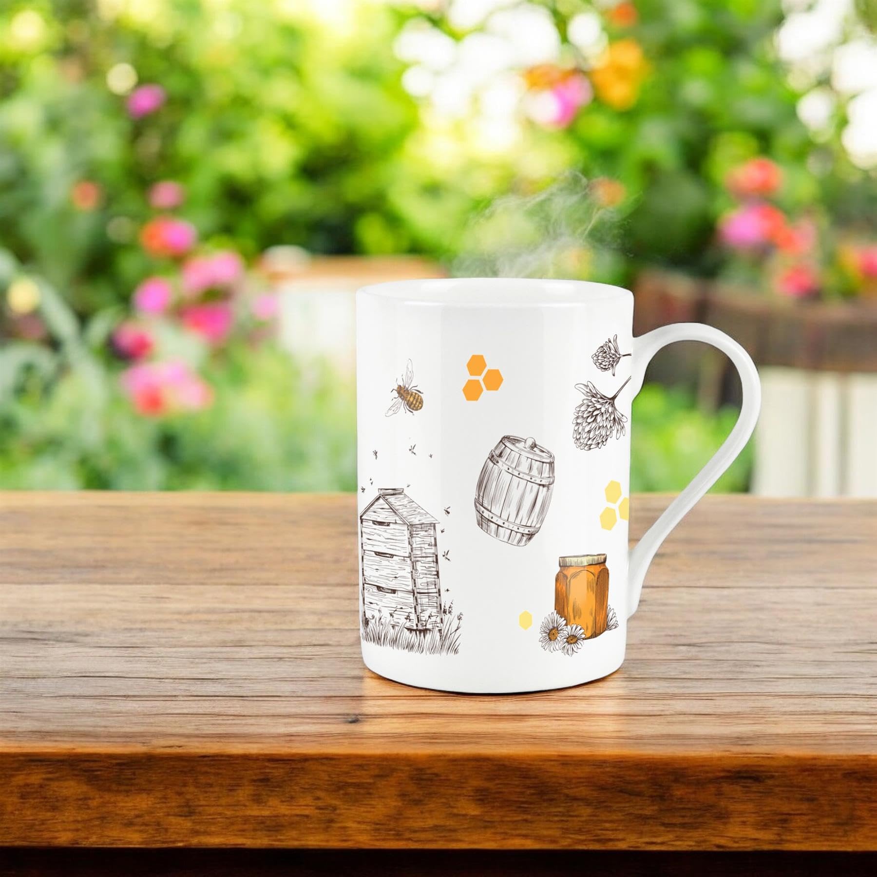 Purely Home Honey Bees & Beehives Mug - Golden Yellow Bumblees & Honeycomb Gift/Present - White Bone China Tea/Coffee Drinks Cup - Image 3