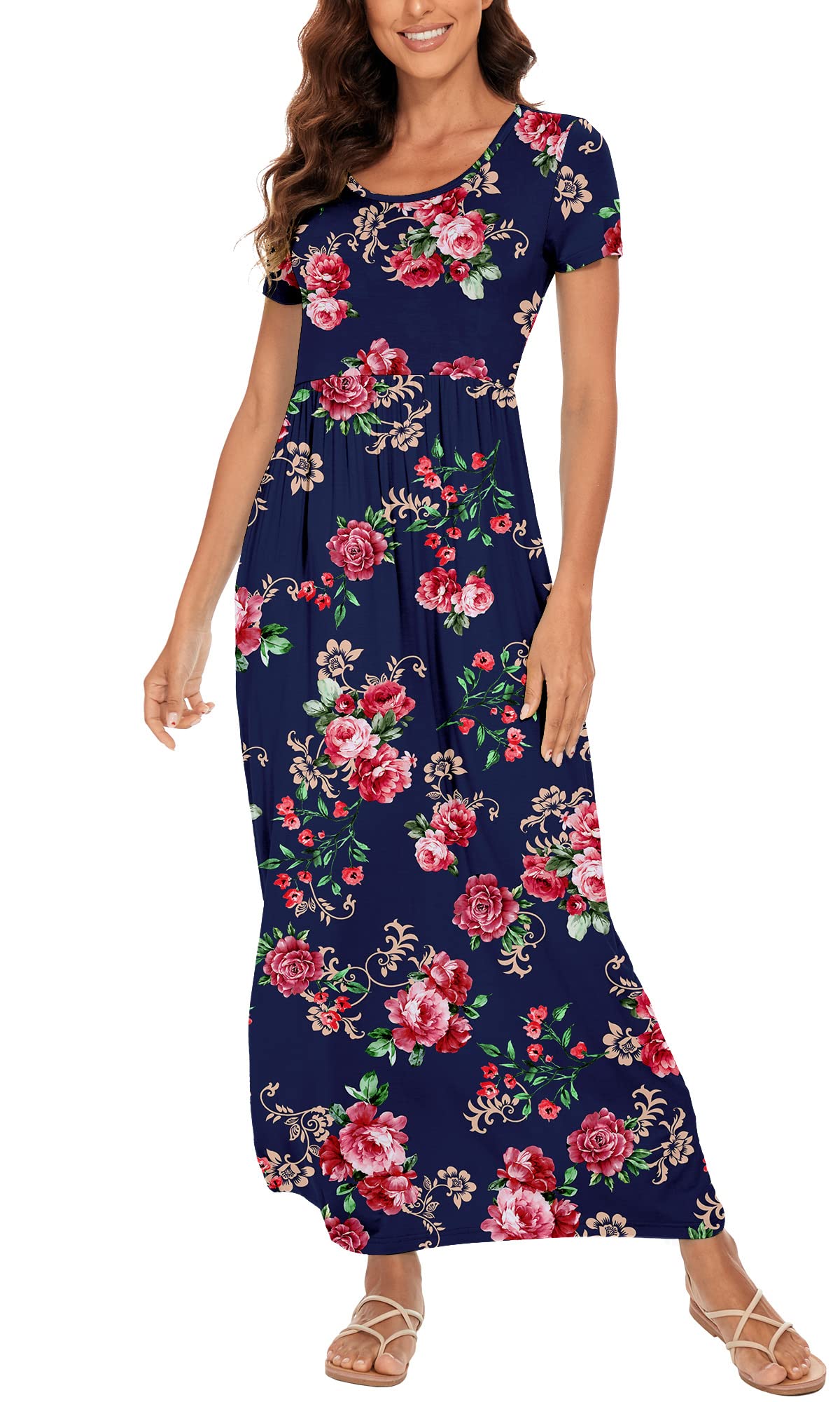 DEARCASE Vestido Largo Mujer Verano Manga Corta/Larga Vestidos Sueltos Casual Estampado Floral Vestidos Playeros con Bolsillos