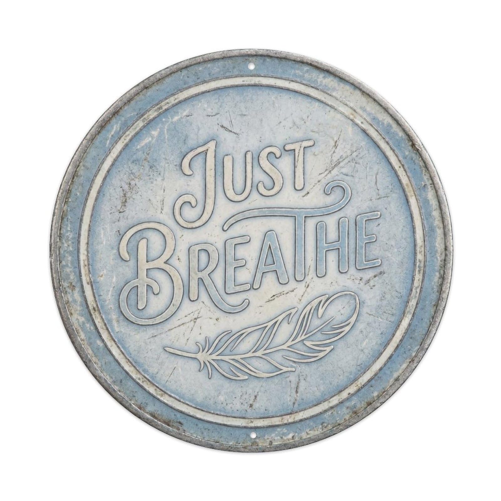 Just Breathe Classic Bedroom Display Retro Slogans Metal Tin Sign Plaque Wall Decor for Cafe, Club, Garden Round Metal Poster 8x8Inch