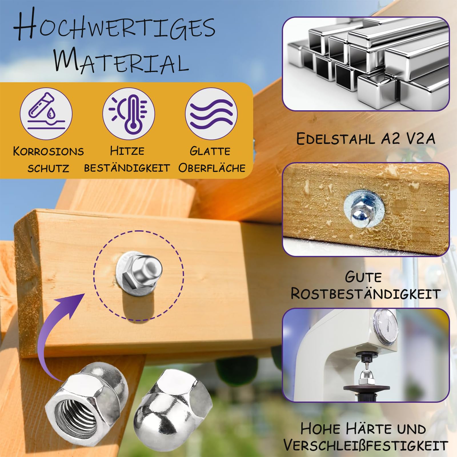 ORTAVA Pack Of 20 Acorn Nuts M6 Stainless Steel A2 V2A Stainless Steel