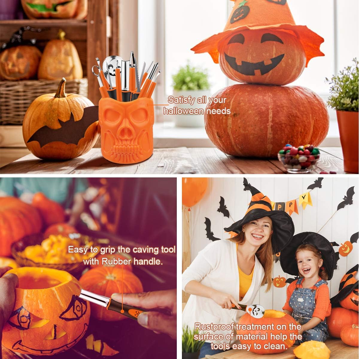 80% оƒƒ Dіѕсоunt Pumpkin Carving Kit - 21 Pcs Pumpkin Carving Set With Stainless Steel Knives, Skull Carrying Bucket For Adult & Kids, Sculpting Tools For Halloween Decorations, Jamboree, Jabbering Jack O Lantern