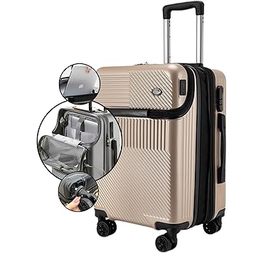 GMTA Mala de Viagem de Bordo 10Kg Expansível Rígida Padrão ANAC com 4 Rodas duplas 360° Cadeado Anti Furto Compartimento Exclusivo para Notebook Saída USB para carregamento de Celular (Champagne)
