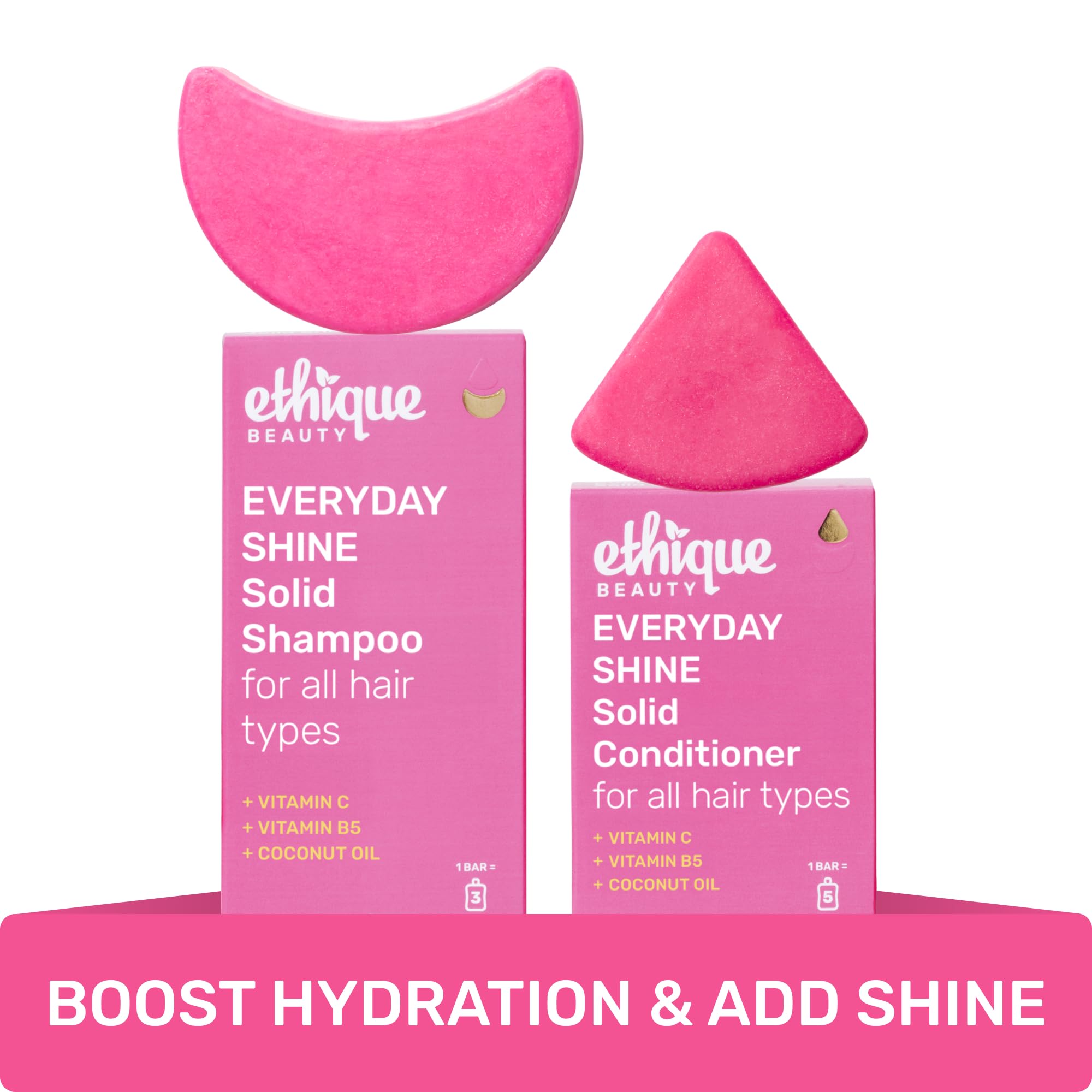 Ethique Beauty Everyday Shampoo & Conditioner Bar Set for Shiny Hair with Vitamin C - Plastic-Free, Vegan, Cruelty-Free - 2 Pack