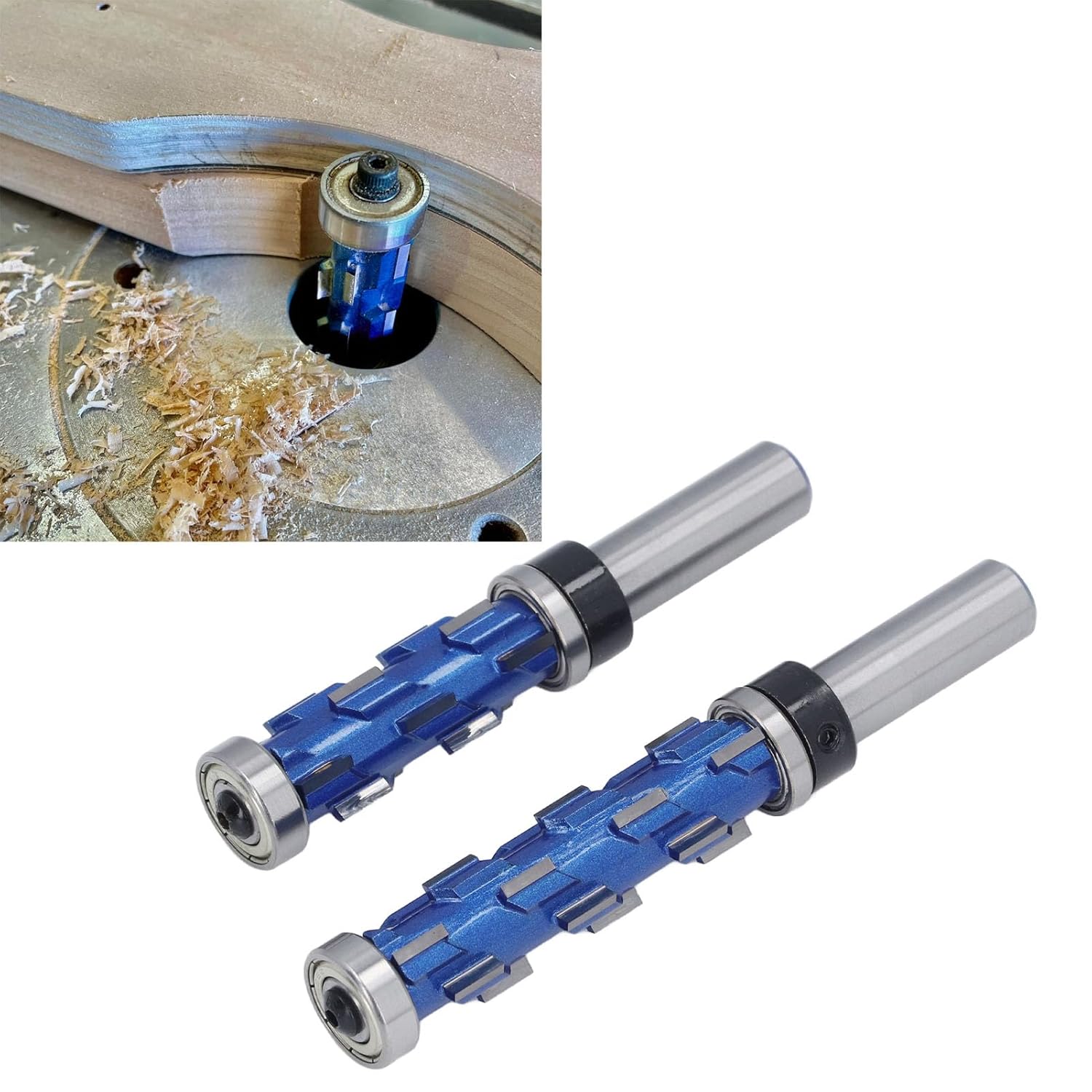 Flush Trim Router Bit Upper Lower Bearing Spiral Trimmer Bit 1/2in Shank 3/4in Diameter 1‑11/16 and 2‑9/16 Cutting Length