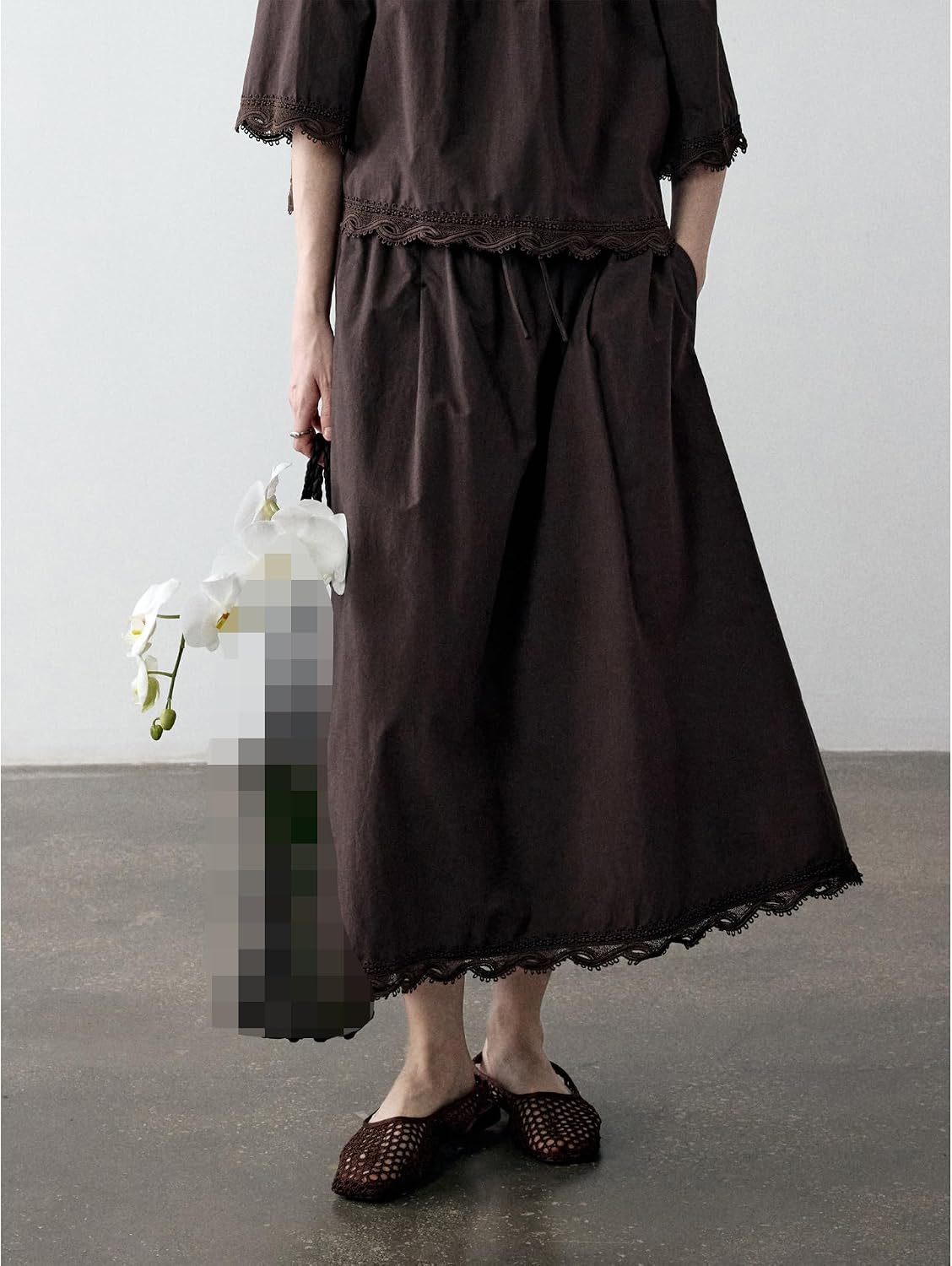 Women’s Summer A-Line Midi Skirt, High-Waisted Chinese Style Cotton Casual Long Skirt