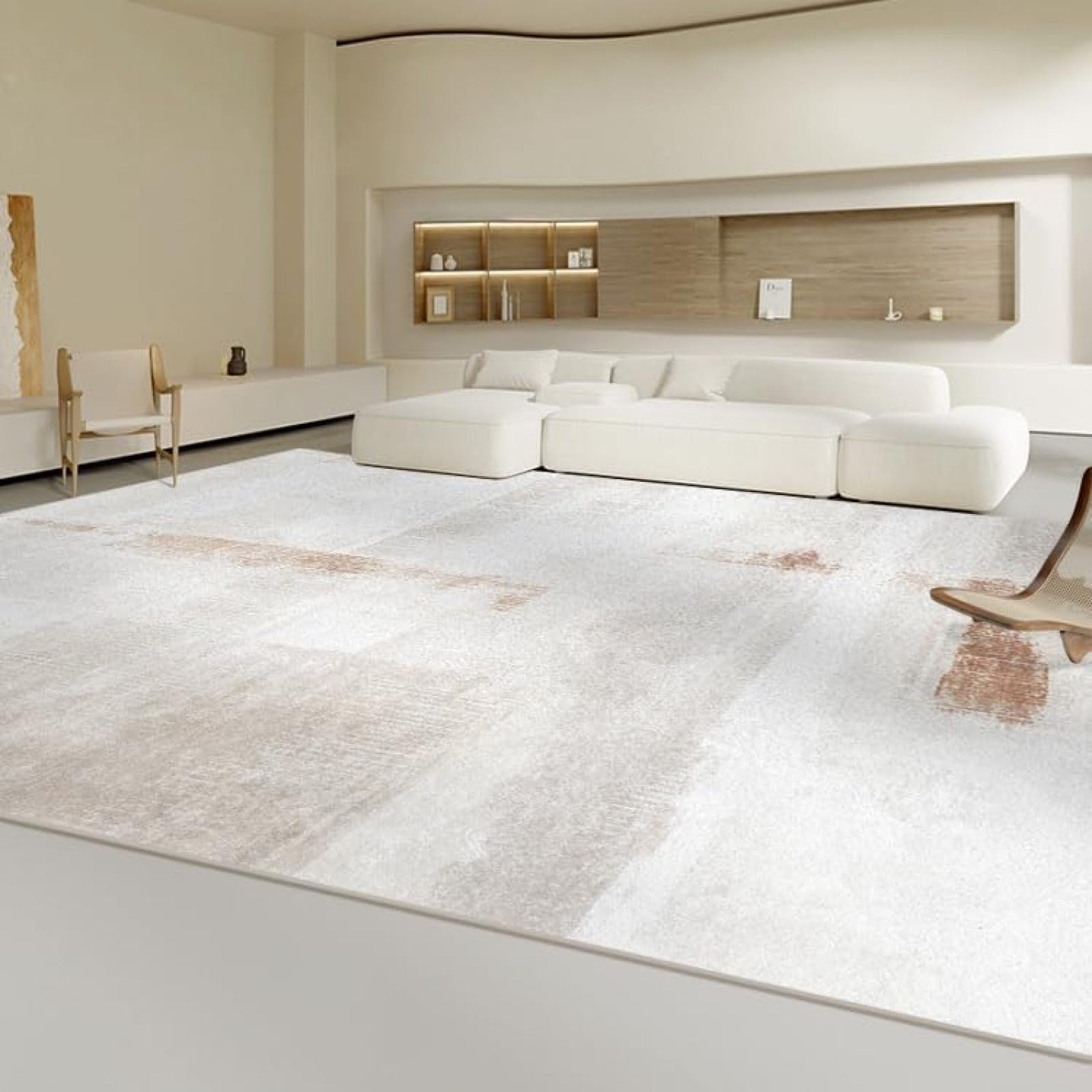 Tapis salon moderne de haute qualité motif encre abstrait beige