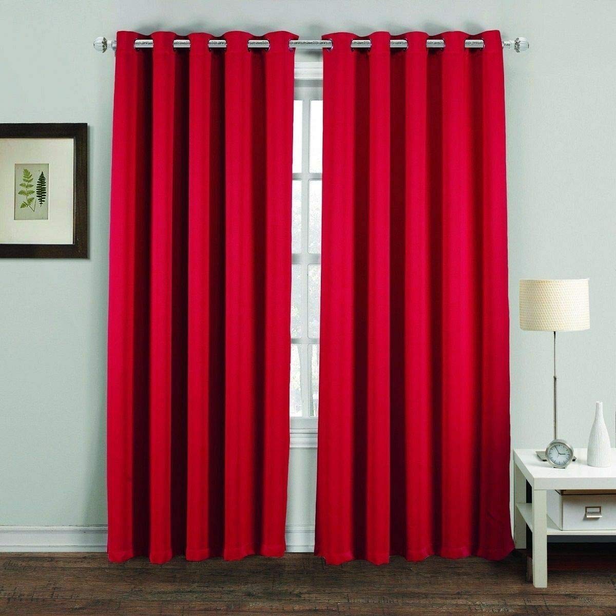 EHD Blackout Thermal Curtains Eyelet Top Ring Top Luxury Blackout Curtain Pairs (Deep Red, 66" x 72")